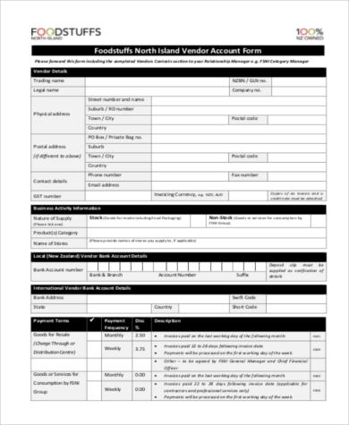vendor account application form