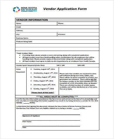 vendor application form pdf