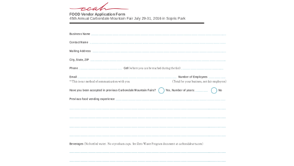 vendor application form samples