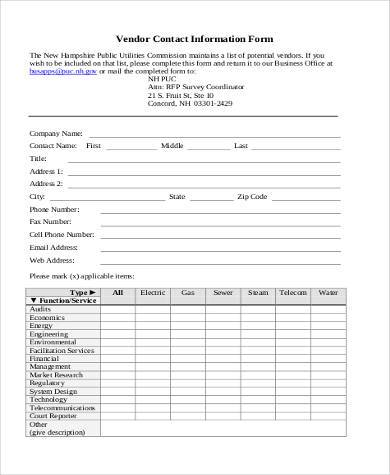 vendor contact information form
