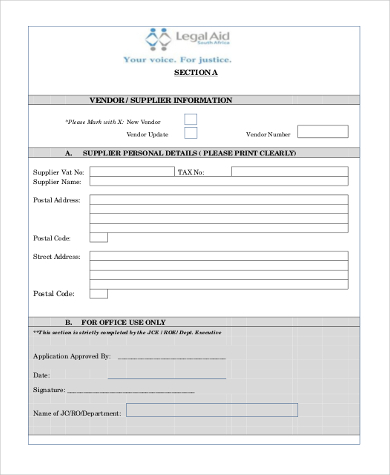 vendor number application form
