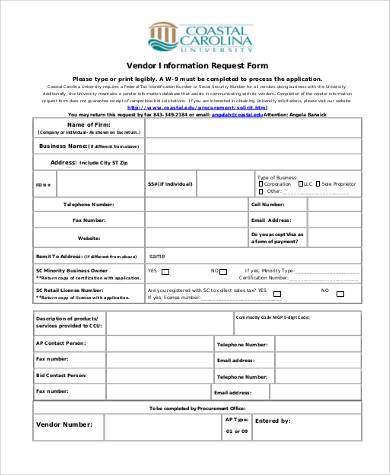 vendor request for information form