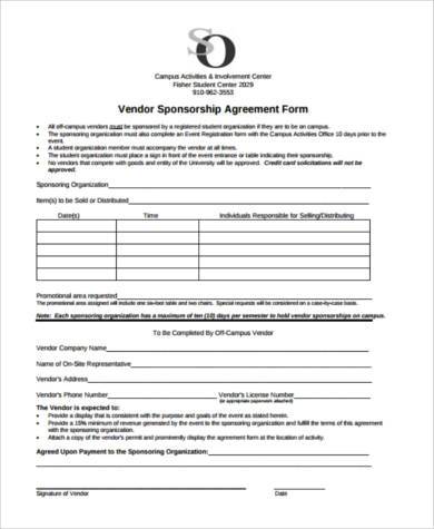 vendor sponsorship agreement form