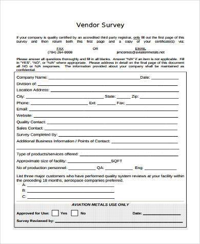vendor survey form in pdf