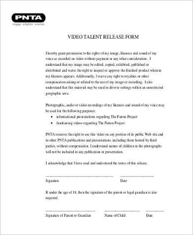 video talent release form