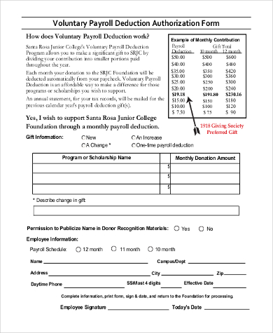 voluntary payroll deduction form