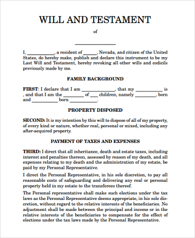 will and testament form