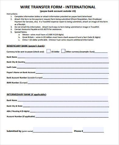 FREE 8  Sample Wire Transfer Forms in PDF MS Word Excel