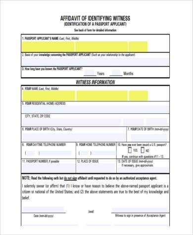 witness affidavit form example
