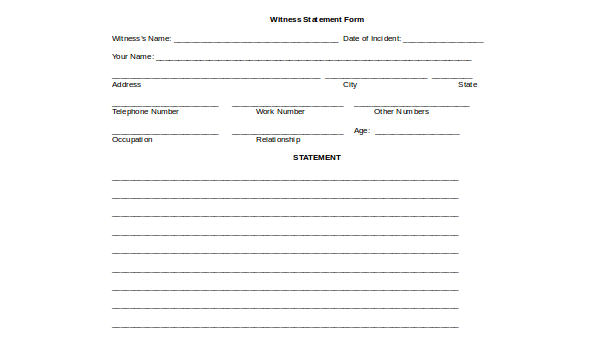 FREE 10  Sample Witness Statement Forms in PDF MS Word Excel