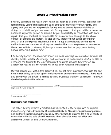 work authorization form in pdf