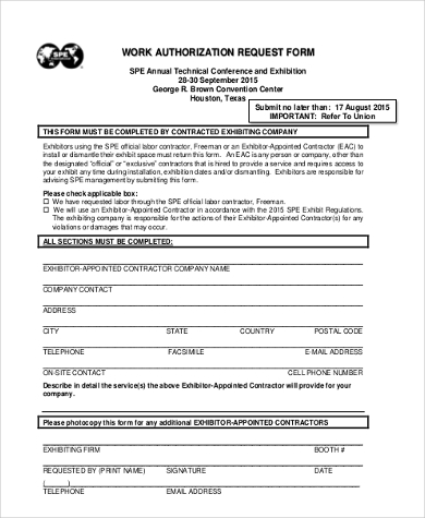 work authorization request form