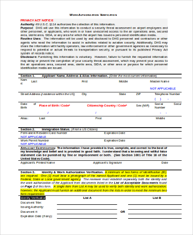 work authorization verification form