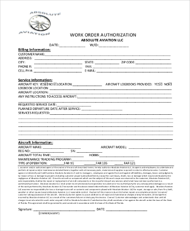 work order authorization form