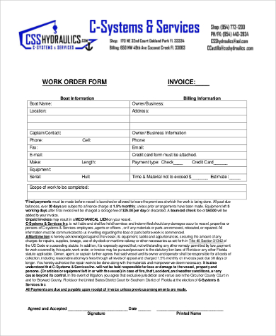 work order invoice form