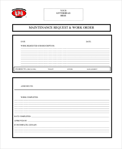 work order maintenance request form 