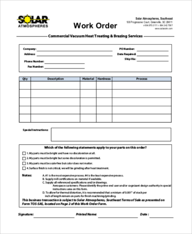 work order release form