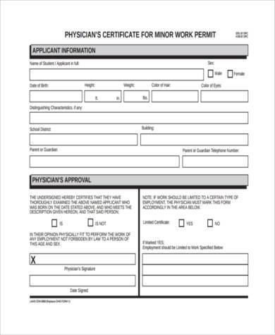 work permit physical form