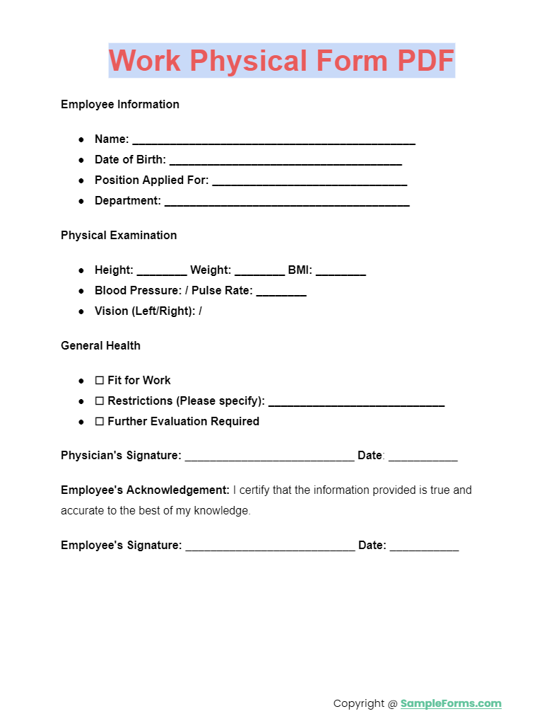 work physical form pdf