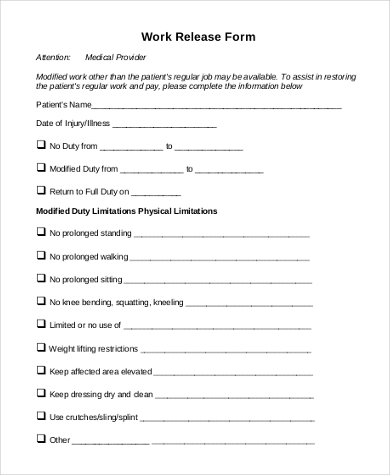 work release form pdf