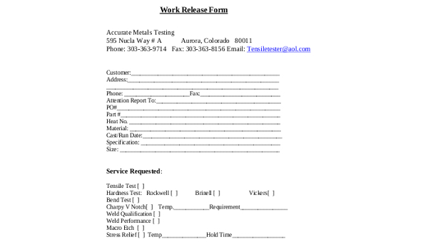 work release forms
