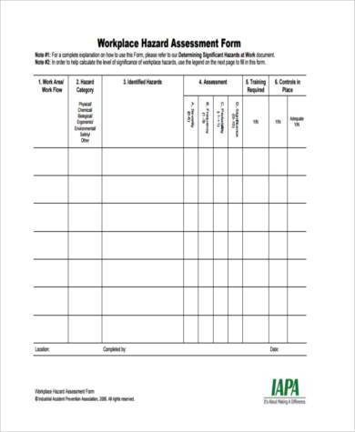 workplace hazard assessment form