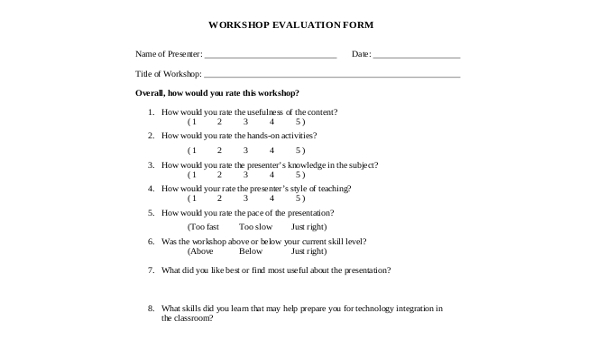 Presentation Evaluation Form Template Word Classles Democracy