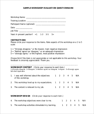 workshop evaluation survey form