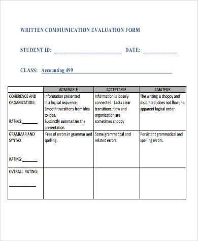 written communication evaluation form