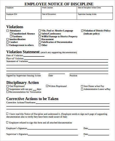 written warning discipline notice form