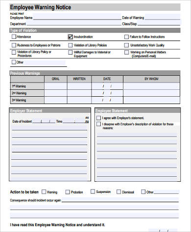 written warning form pdf