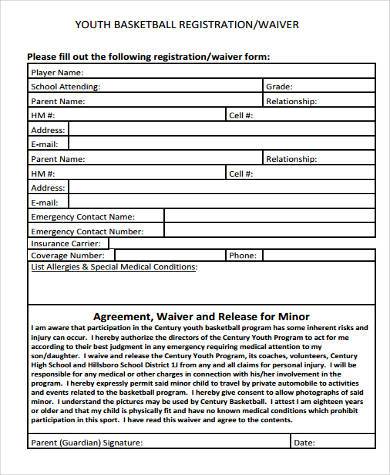 youth basketball waiver form