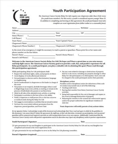 youth participation agreement form