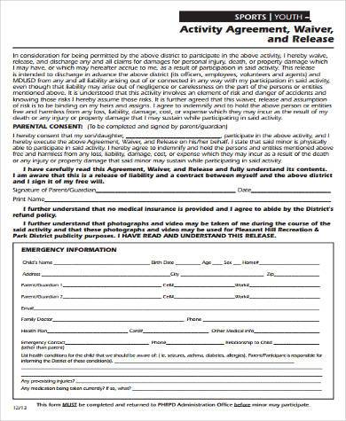 youth sports waiver form