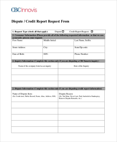 credit dispute request form