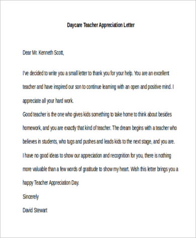 Free 11+ Teacher Appreciation Letter Sample, Pdf, Ms Word, Google Docs