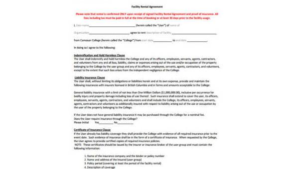 fimg smpl facility agree forms