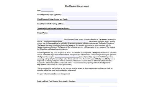 Free 10 Sample Sponsorship Agreement Forms In Pdf Ms Word Excel