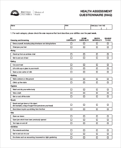 FREE 11+ Sample Health Assessment Forms in PDF | MS Word