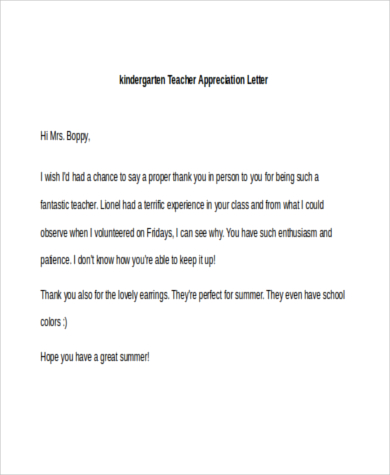 kindergarten teacher appreciation letter