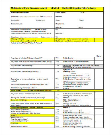 Printable Fall Risk Bank FREE 6+ Sample Fall Risk Assessment Forms in MS Word | PDF