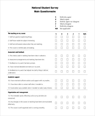 nation student survey questionnaire