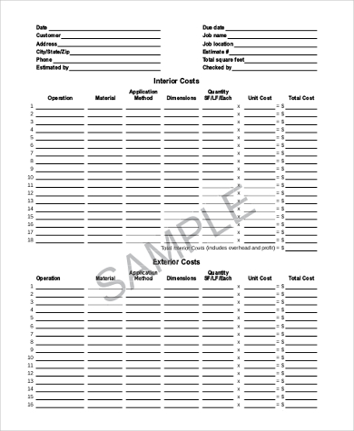 Painting Contractor Estimate Template from images.sampleforms.com