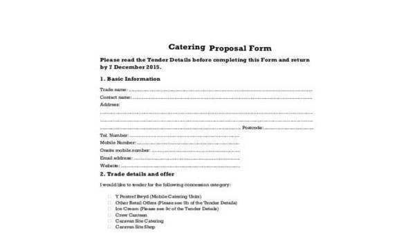 sample catering proposal forms