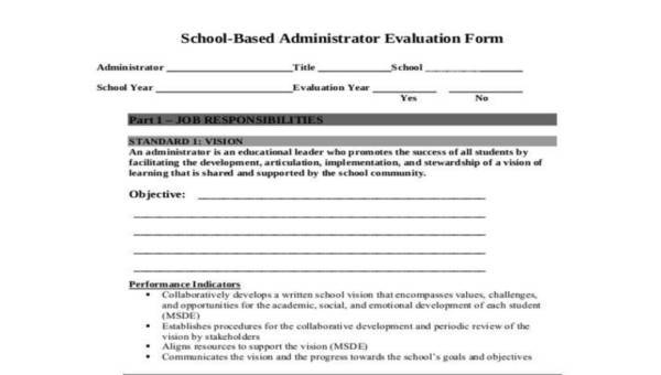  school evaluation form samples