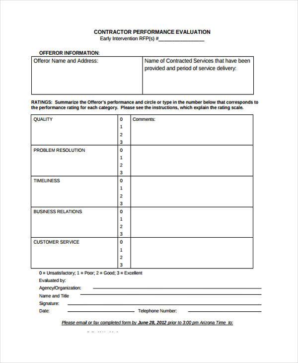 1contractor performance evaluation form