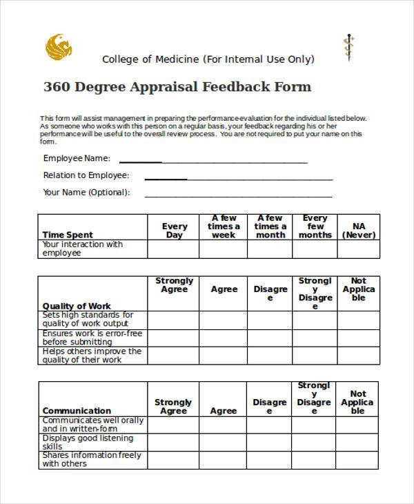 360 Degree Appraisal Feedback Form 