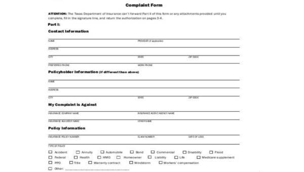  free sample complaint forms