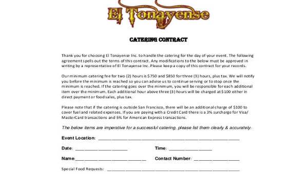  catering contract form samples
