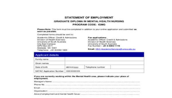  employment statement form samples